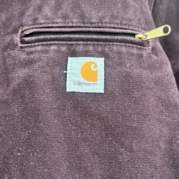 Vtg Carhartt Sherpa Lined Jacket Canvas Deep Wine M Detroit WJ141-DWN - Picture 3 of 4